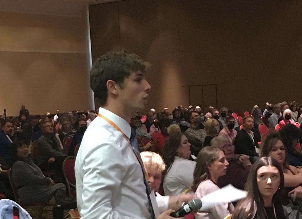 Senior Ryan Campbell  addresses the  convention general session